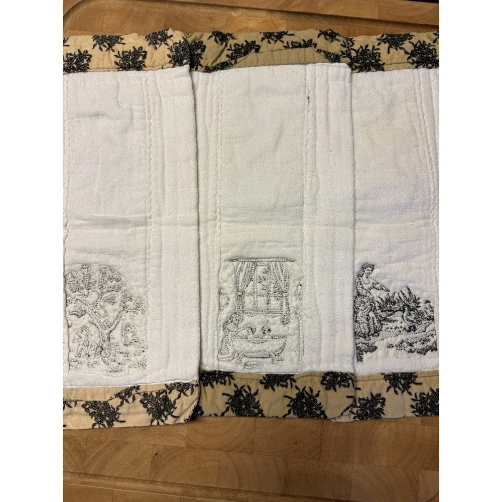 Vintage Embroidered Burp Cloths Toile Style Pastoral‎ Scenes Set of 3